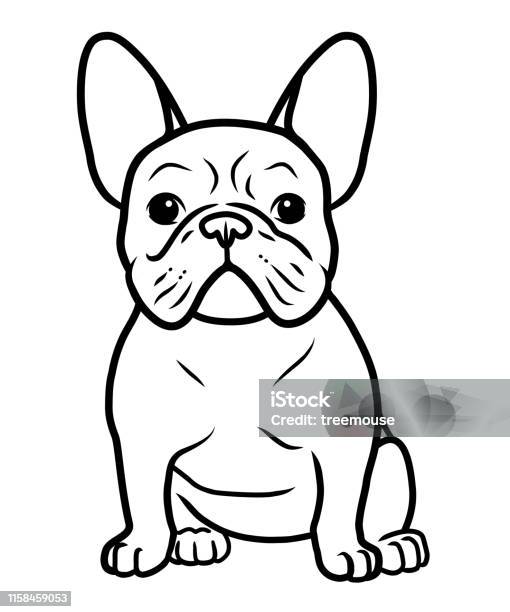 French bulldog black and white hand drawn cartoon portrait vector illustration funny french bulldog puppy sitting
