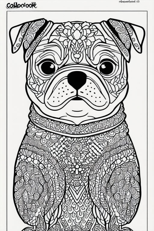 Floppy ears and wrinkly skin the bulldog is drawn in a colorful