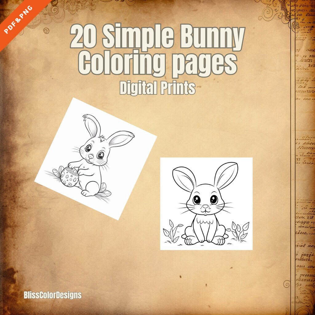 Simple bunny coloring pages digital pdfpng