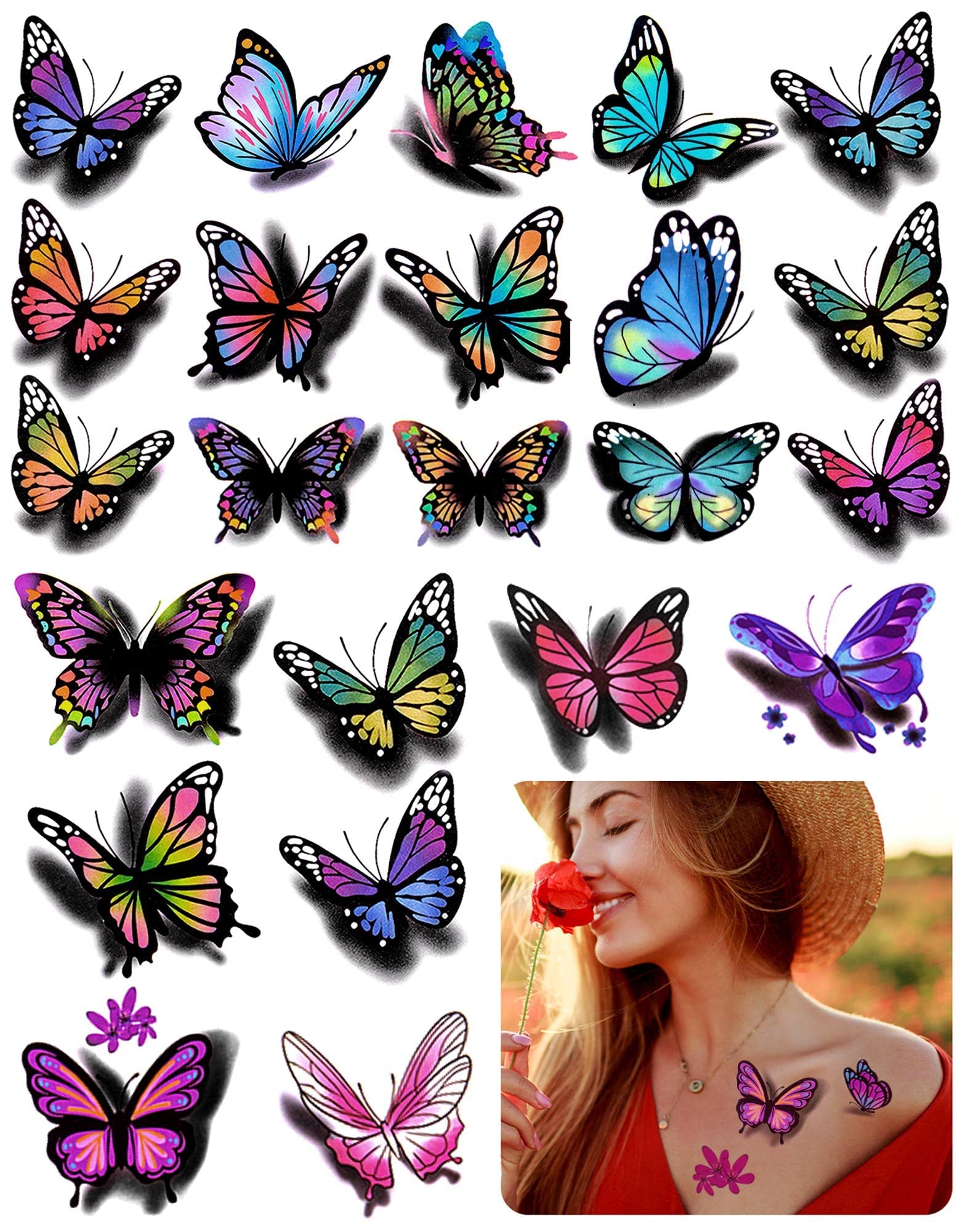D butterflies and flowers temporary stickers tattoo colorful body art tattoos for women kids pcs beauty personal care
