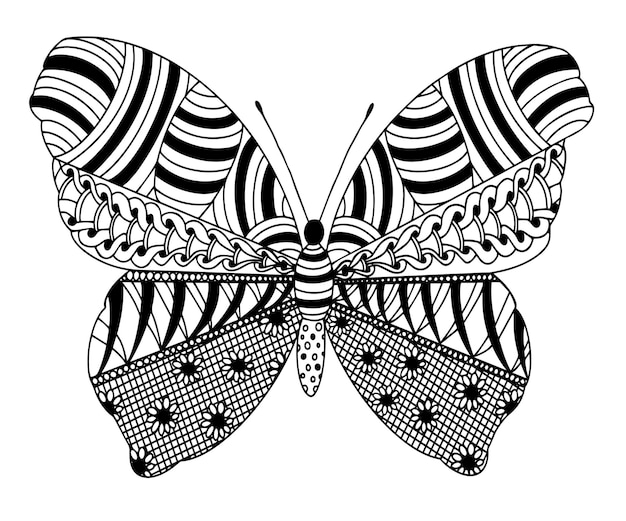 Premium vector vector coloring page with butterfly from zentangle patterns