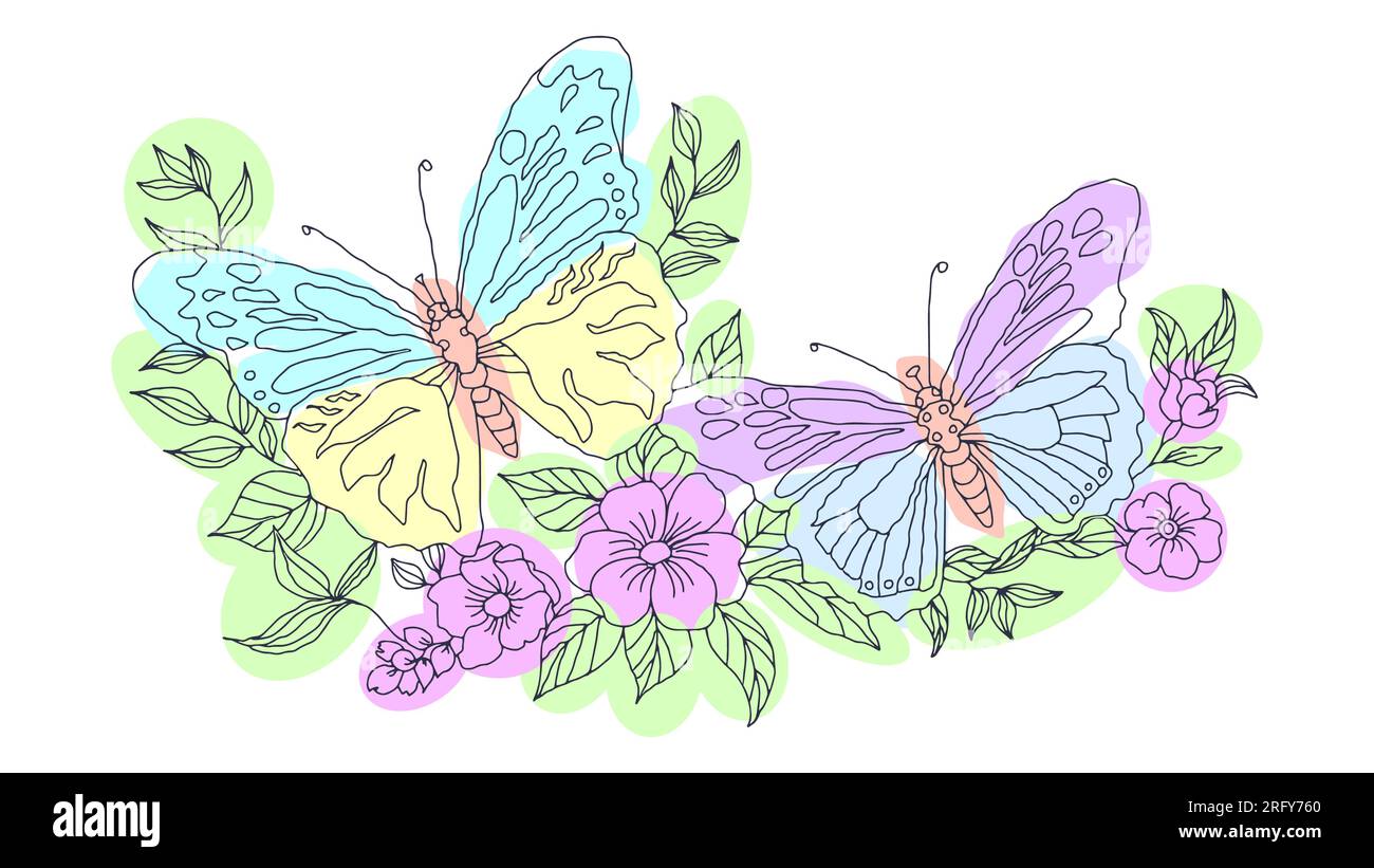 Line illustration butterflies hi