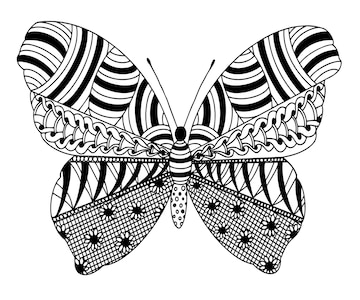 Premium vector vector coloring page with butterfly from zentangle patterns