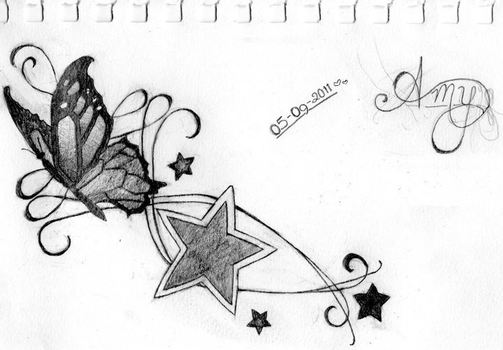 Butterflies and stars tattoo by amyfail on