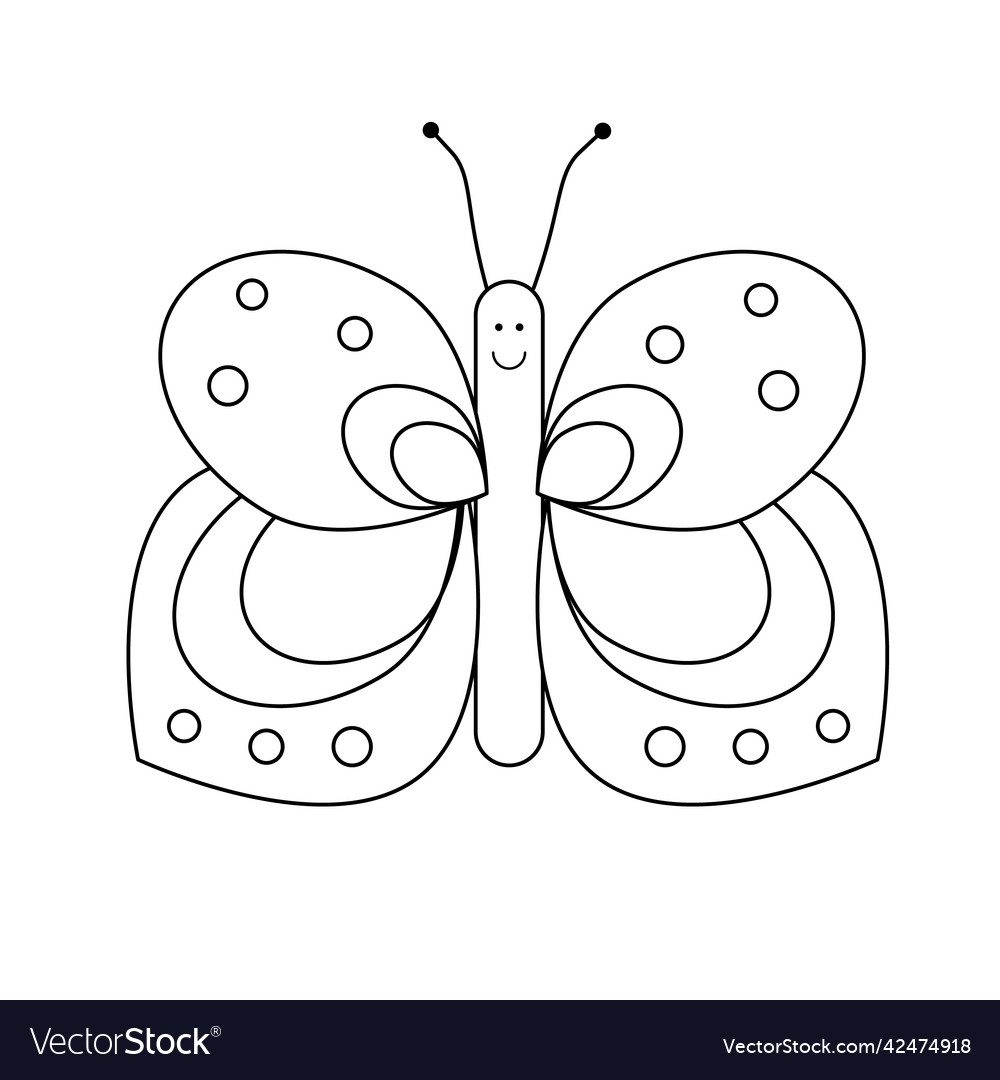 Simple smiling outline butterfly coloring book vector image