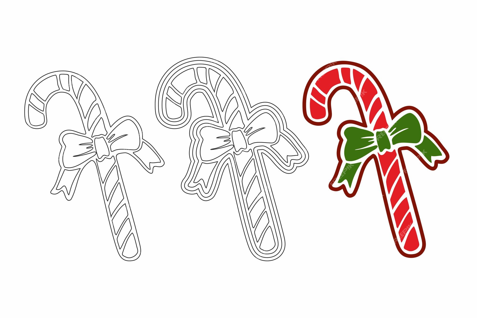 Premium vector simple christmas coloring book page lollipop cane illustration set of color blackwhite contours