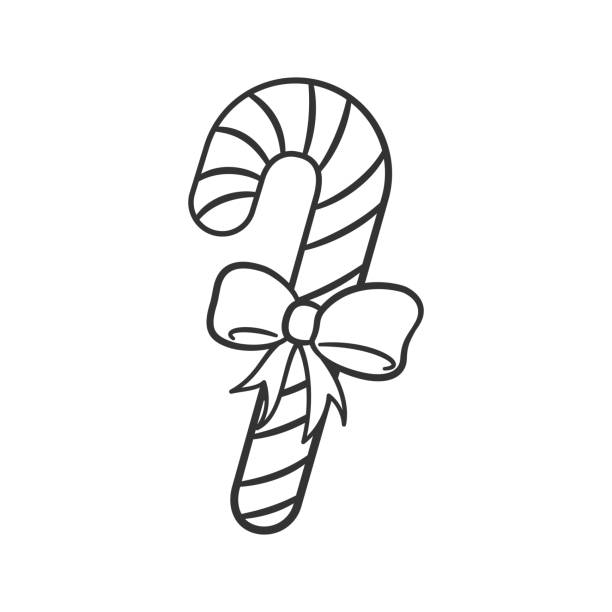 Peppermint candy cane with ribbon outline doodle cartoon illustration winter christmas theme coloring book page activity worksheet for kids stock illustration