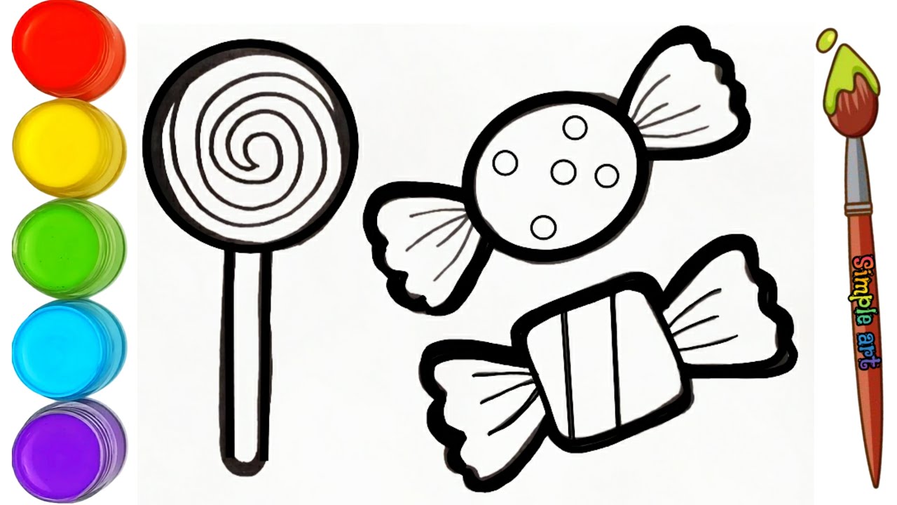 Drawing and colouring candy for kids steo by step drawing for kids and toddlers