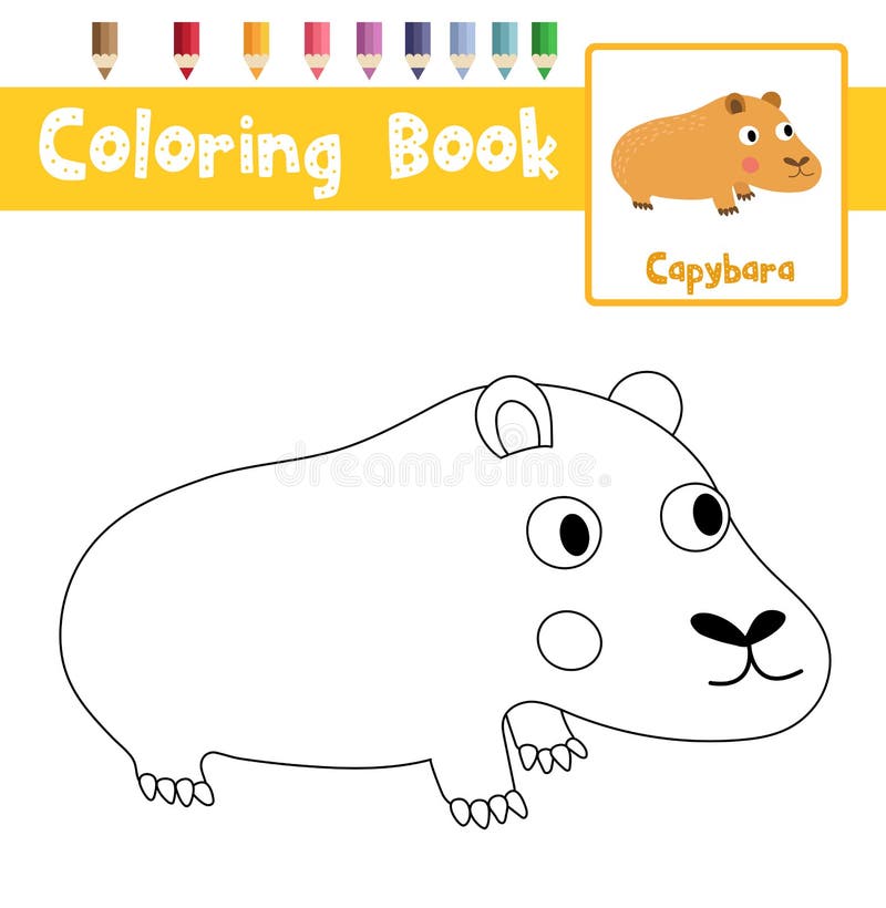 Coloring page capybara animal cartoon character vector illustration stock vector