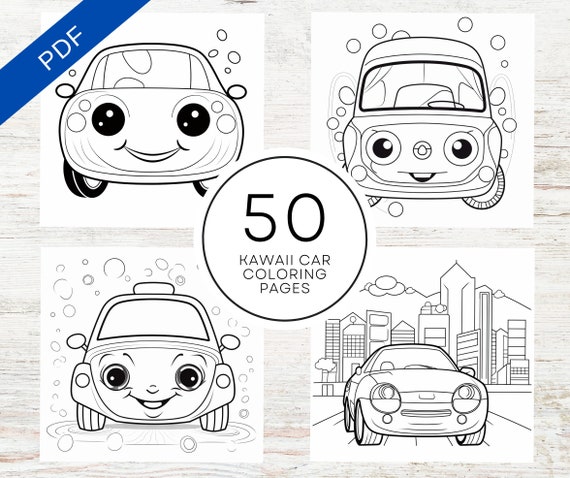 Kdp interior kawaii cars coloring pages for kids x printable pdf cute simple kids coloring book