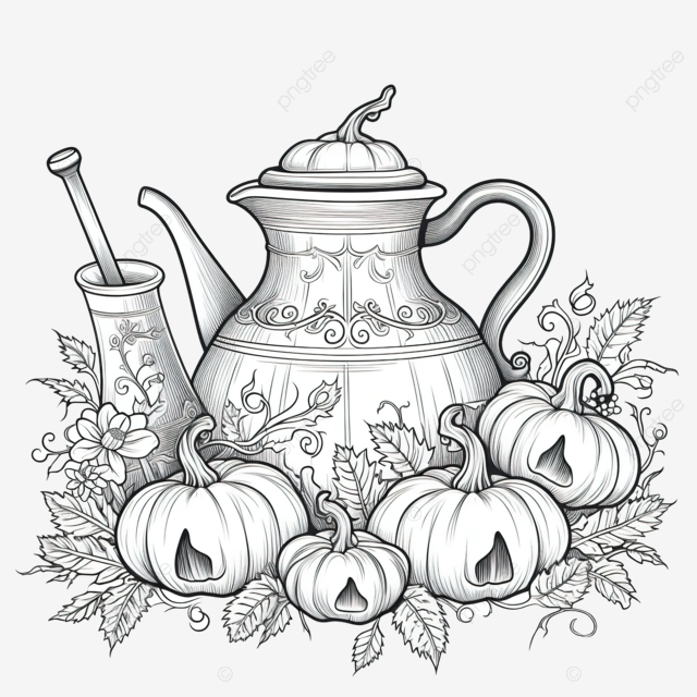 Halloween coloring page ornate patterns with cauldron broom and magic jars halloween drawing ring drawing jar drawing png transparent image and clipart for free download