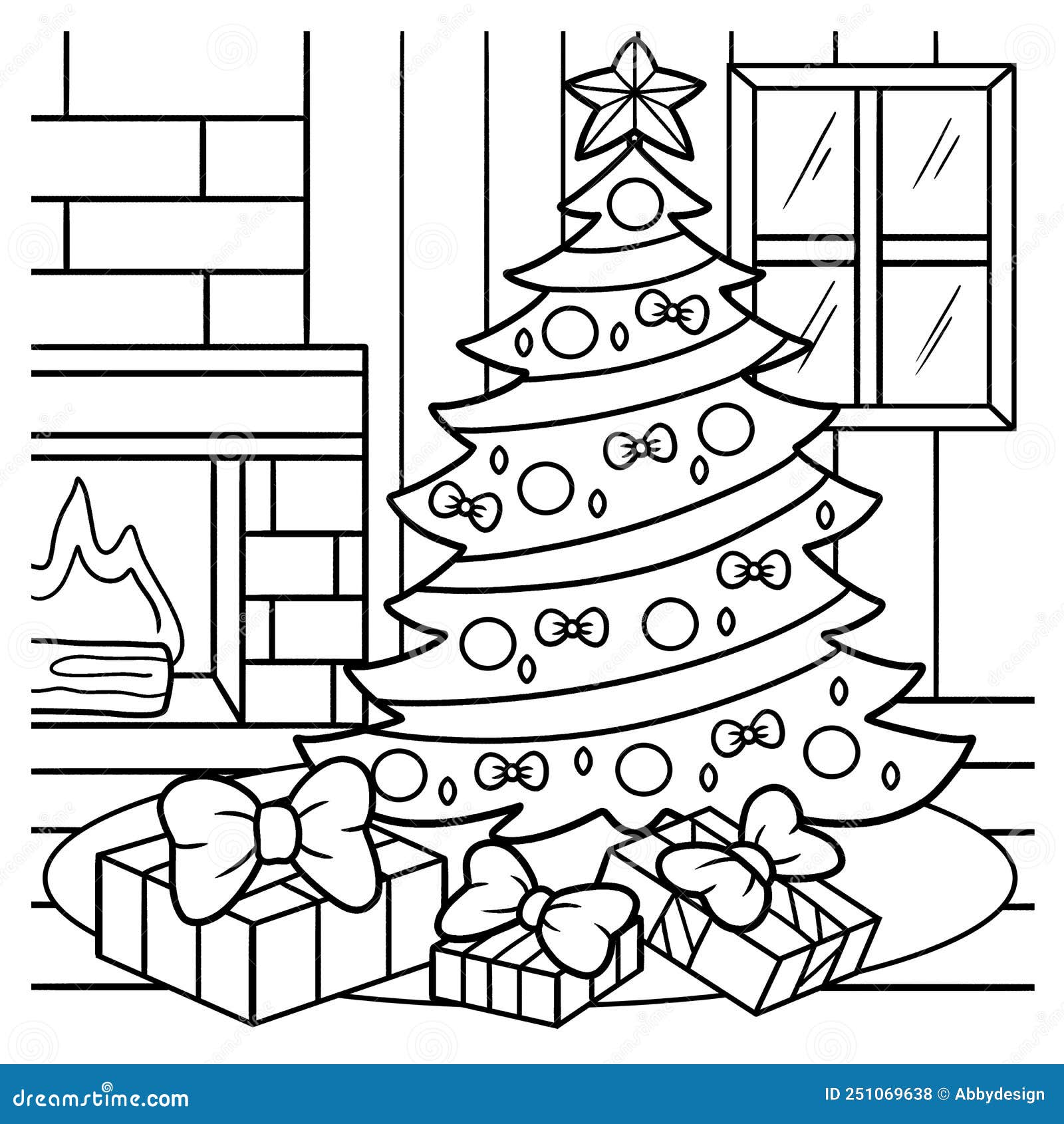Christmas tree coloring page for kids stock vector