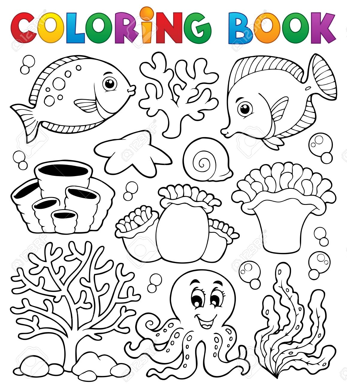 Coloring book coral reef theme royalty free svg cliparts vectors and stock illustration image