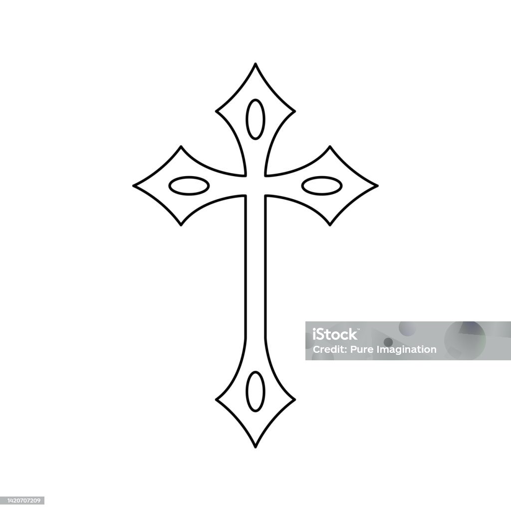 Coloring page with christian cross for kids stock illustration