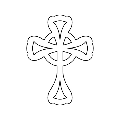 Coloring page with christian cross for kids stock illustration