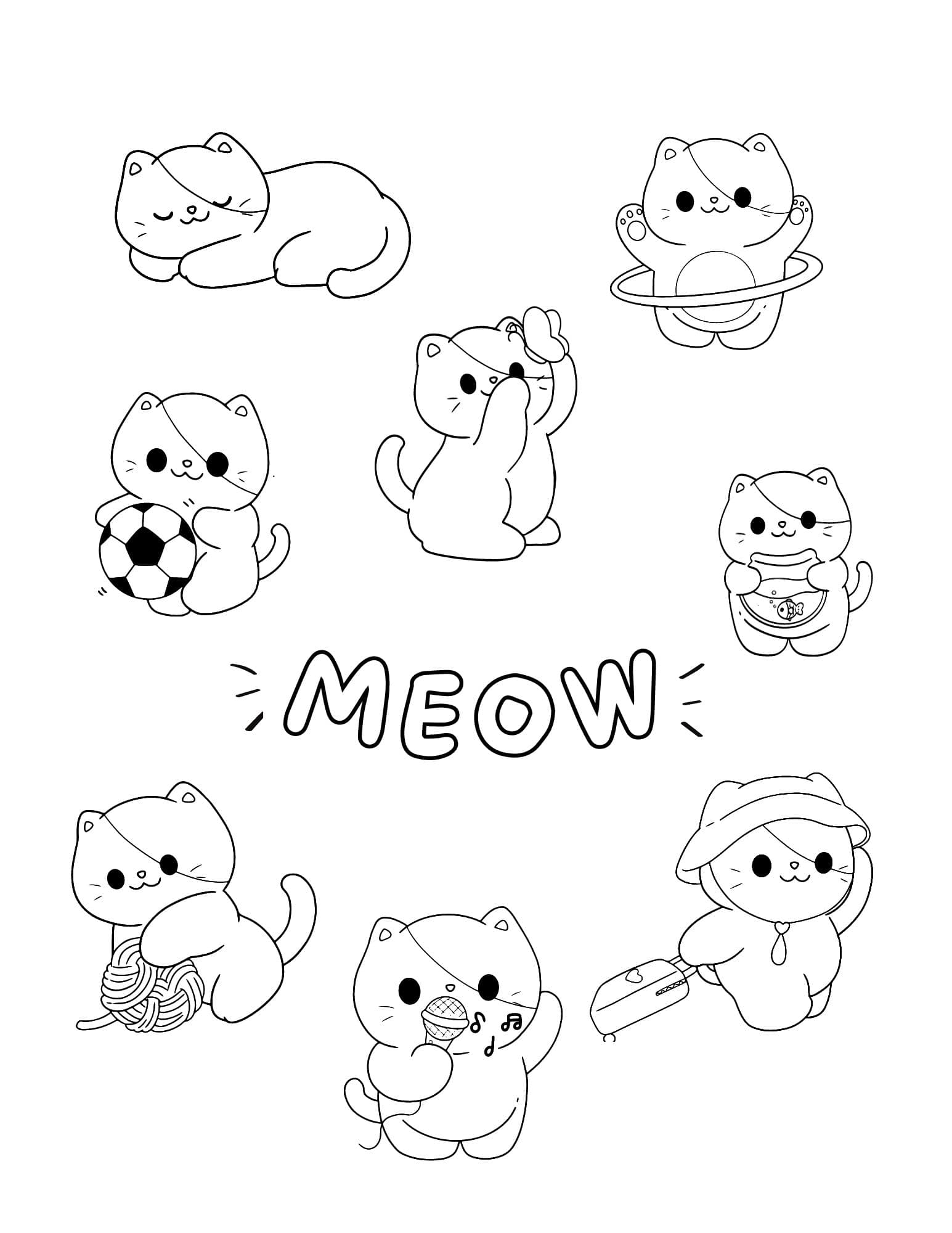 Cute cat coloring pages for kids and adults