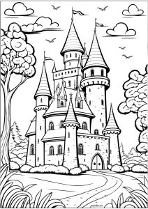 Castle coloring pages for adults kids