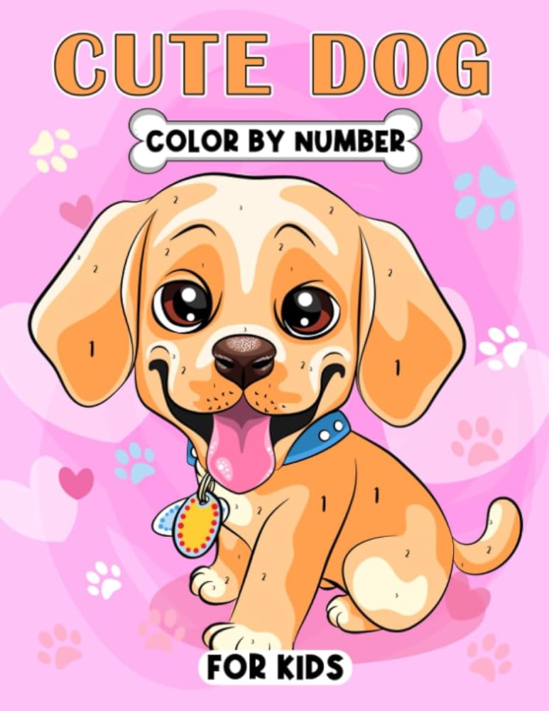 Cute dog color by number for kids simple easy dog coloring pages for children toddler preschool and kindergarten ages