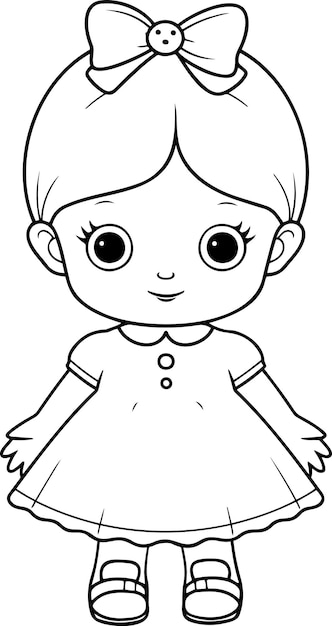 Premium vector doll vector illustration black and white outline doll coloring book or page for children