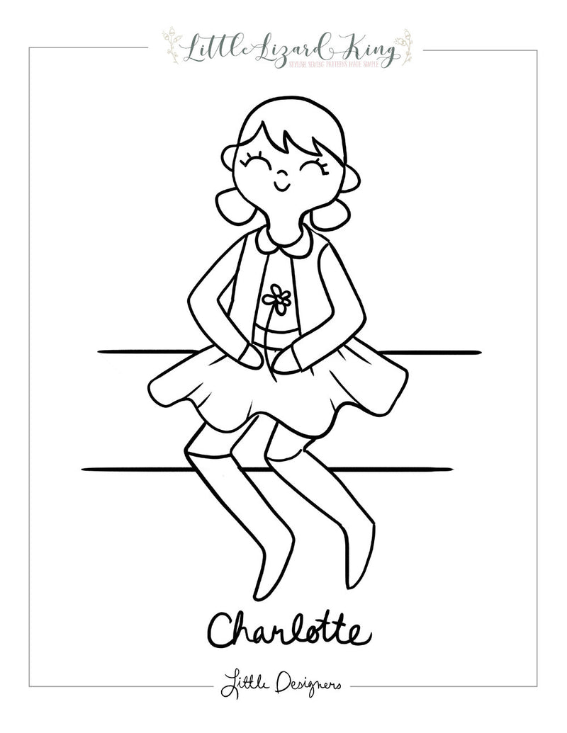 Charlotte doll and clothing set coloring page â little lizard king