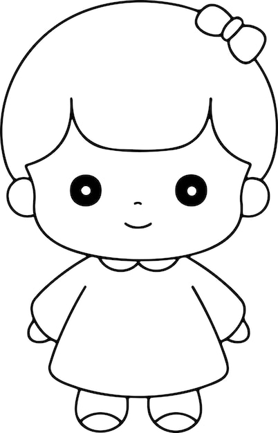 Premium vector doll vector illustration black and white outline doll coloring book or page for children