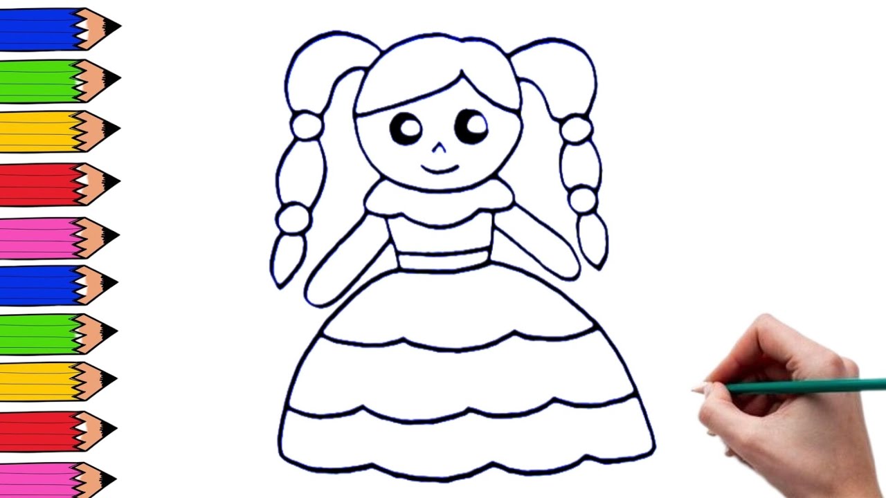 Doll drawing and colouring for kids how to draw a doll