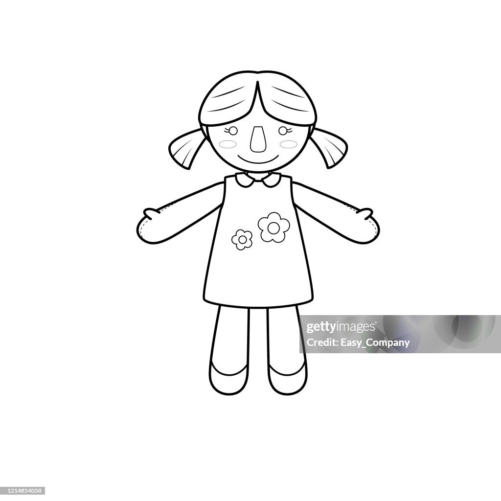 Vector illustration of doll isolated on white background for kids coloring book high