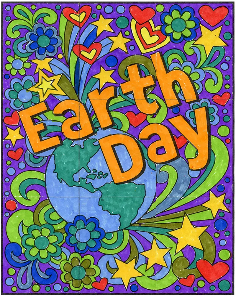 Easy earth day art activity and earth day coloring page
