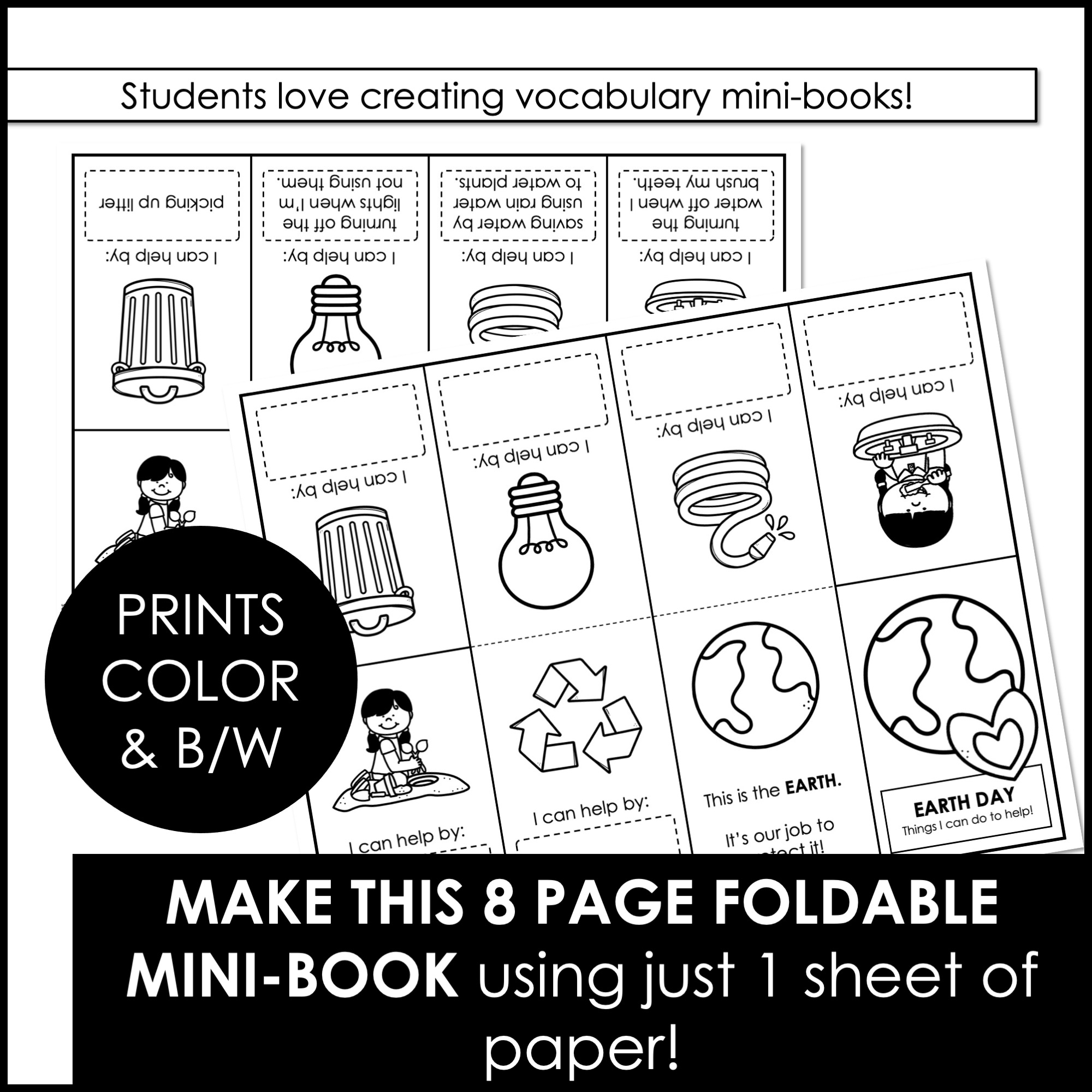 Earth day foldable mini book template esl simple writing activity made by teachers