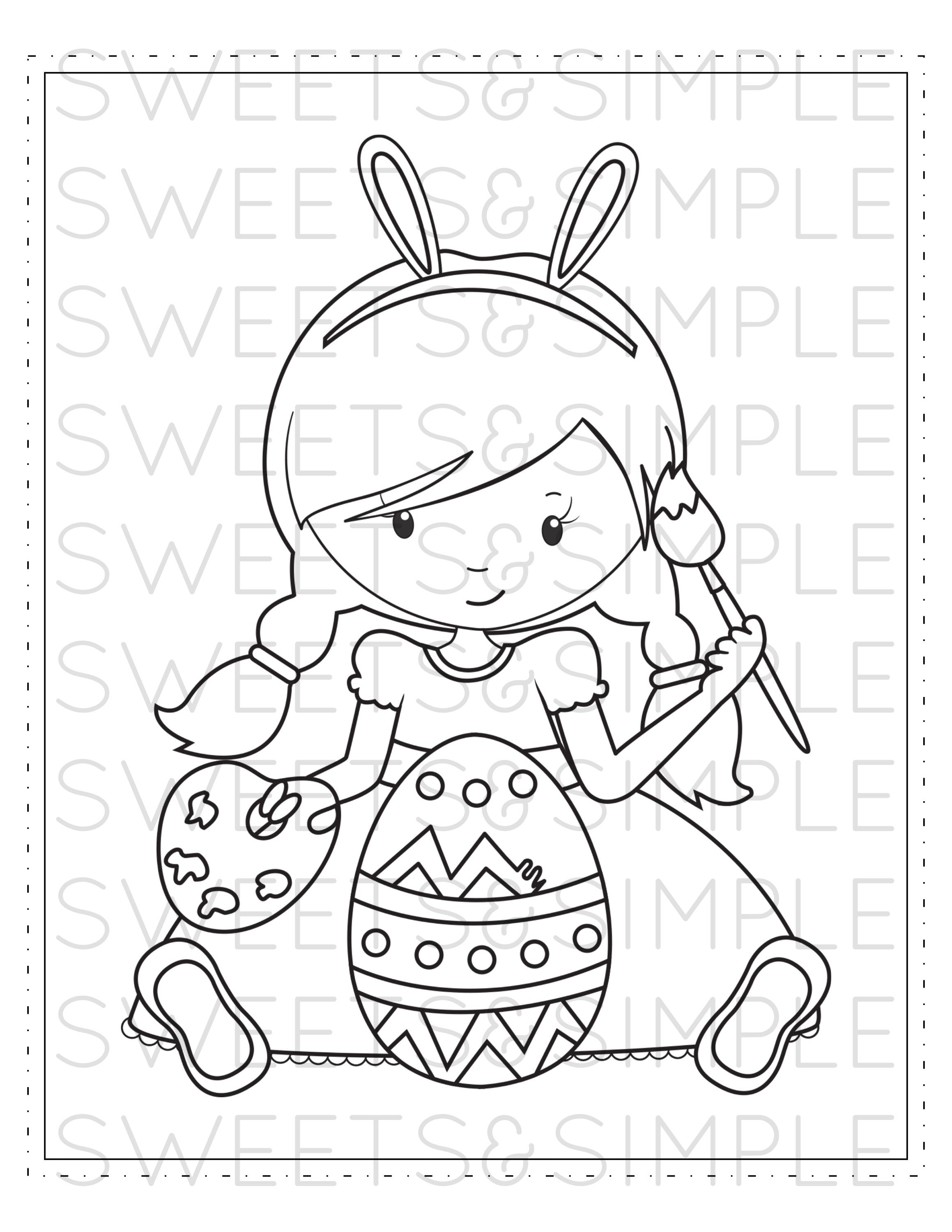 Easter girl coloring page easter coloring sheet easter egg spring activity sheet printable instant download
