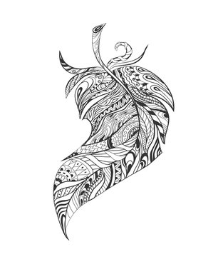 Dreamcatcher with various feathers for coloring page hand drawn vintage illustration for adult anti