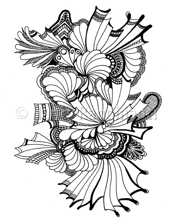 Two printable coloring pages digital download feathers fans and lines plus curvaceous layers
