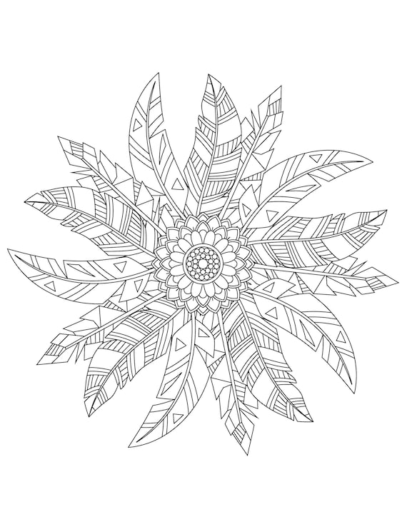 Feathers coloring pages for adults printable coloring pages instant download pdf