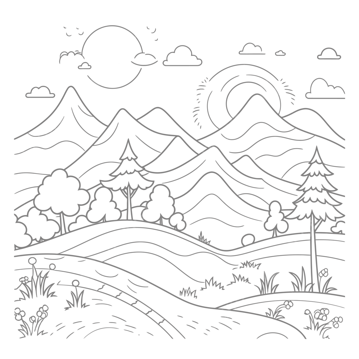Simple mountain landscape free printable coloring pages outline sketch drawing vector mountain drawing landscape drawing wing drawing png and vector with transparent background for free download