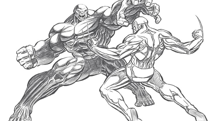 Drawing a superhero fight scene from start to finish
