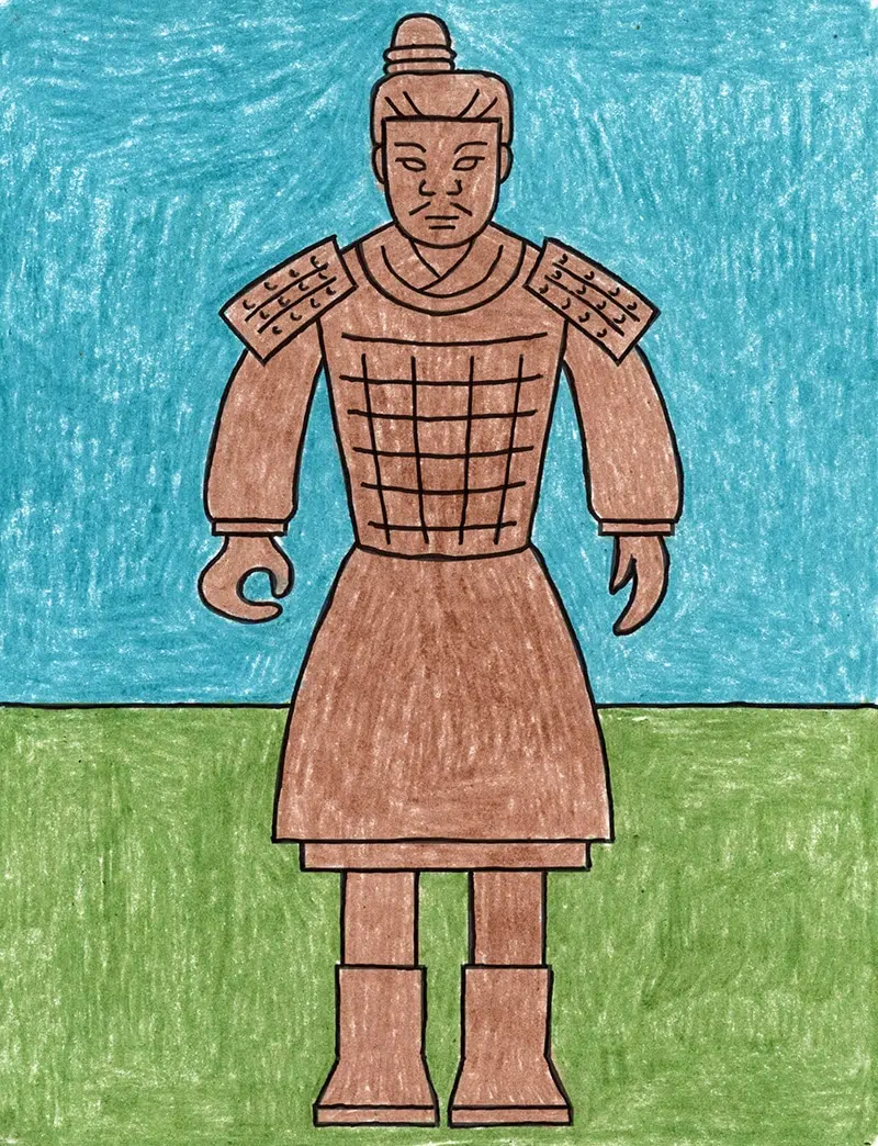 Easy how to draw a terracotta warrior and warrior coloring page