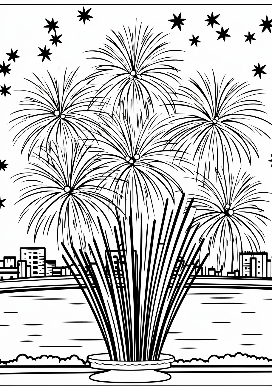 Vibrant fireworks and rainbow