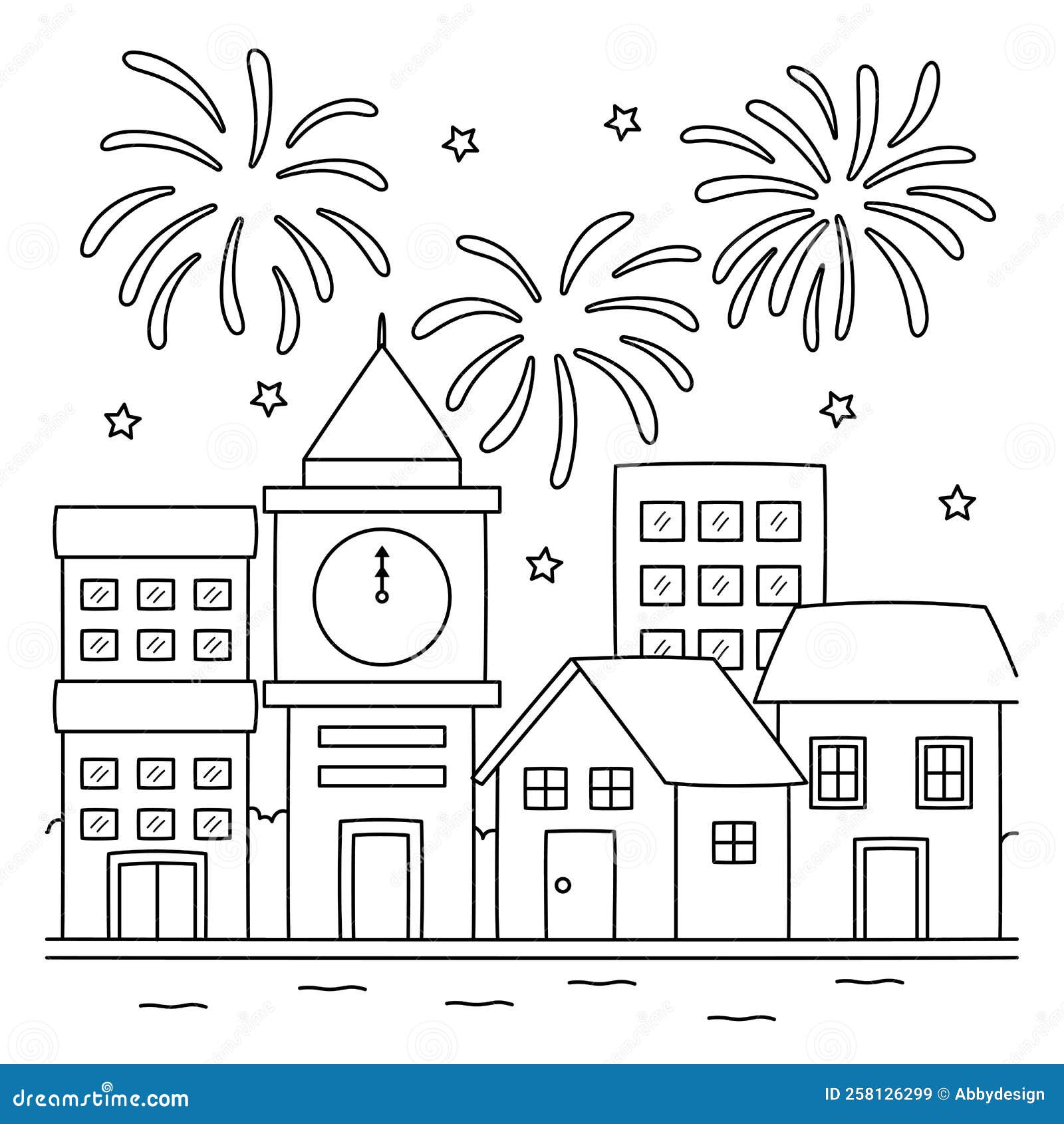 New year fireworks coloring page for kids stock vector