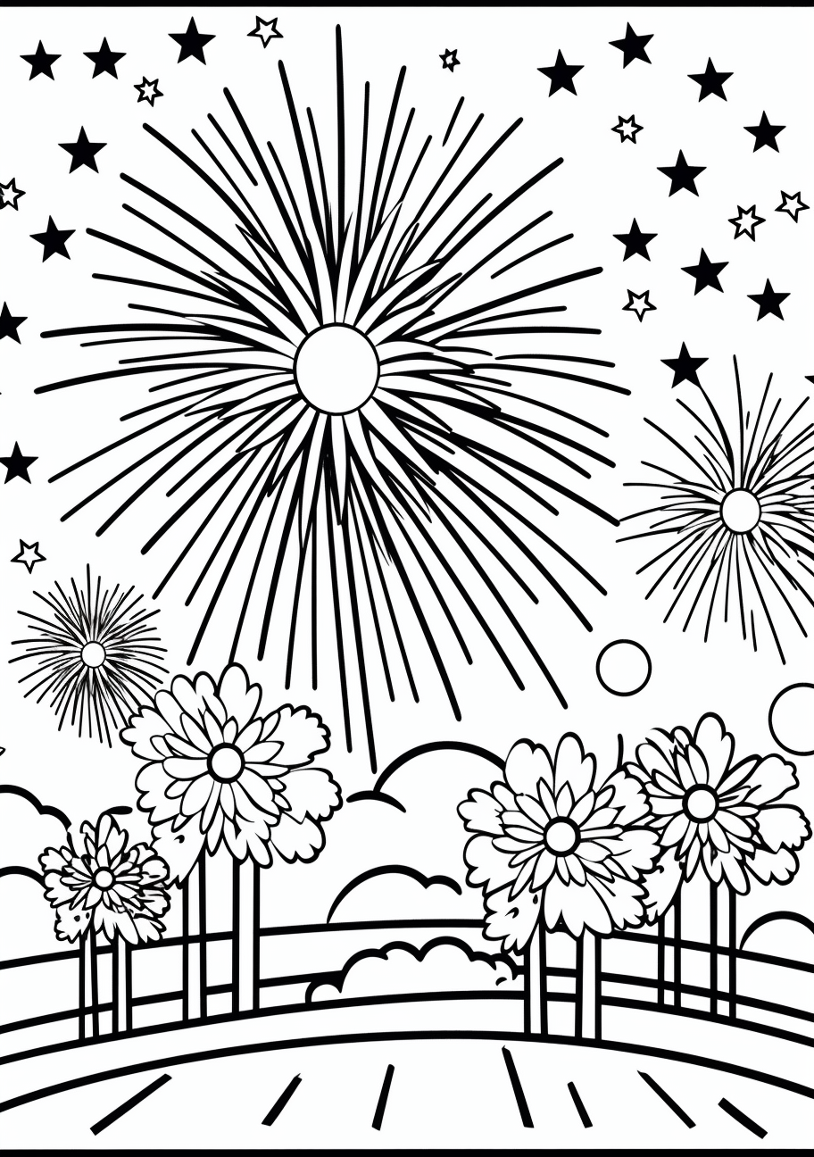 Firework display under the rainbow