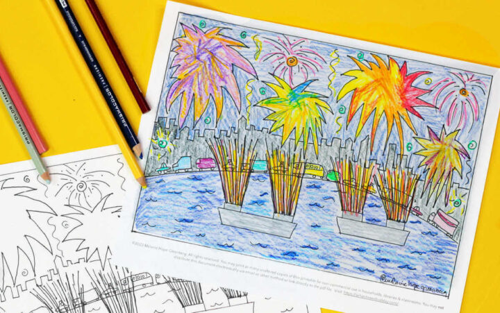 Exploding fireworks coloring page