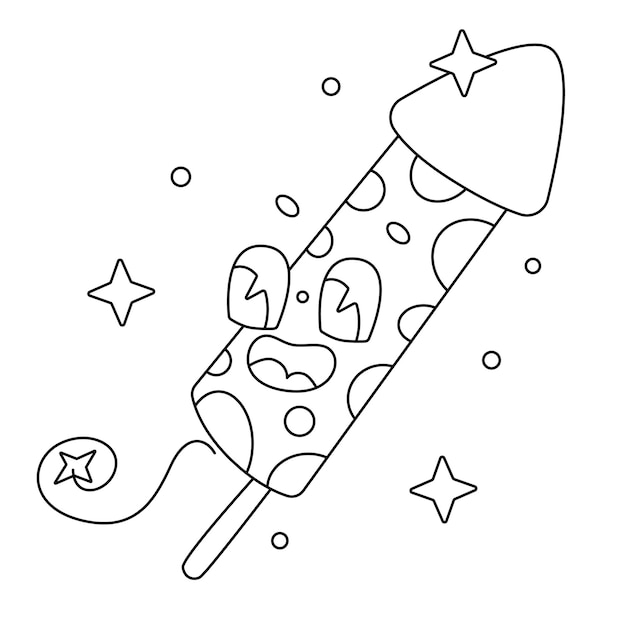 Premium vector vector cute rocket firework coloring book cartoon isolated on white coloring page outline