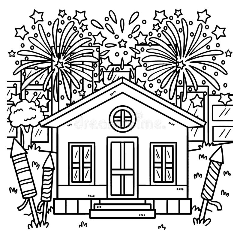 New year fireworks coloring page for kids stock vector