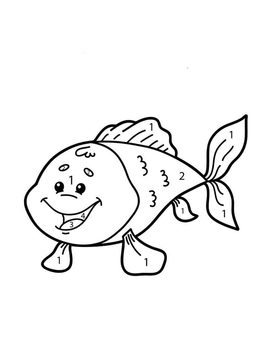 Drawing by numbers of a simple fish coloring page