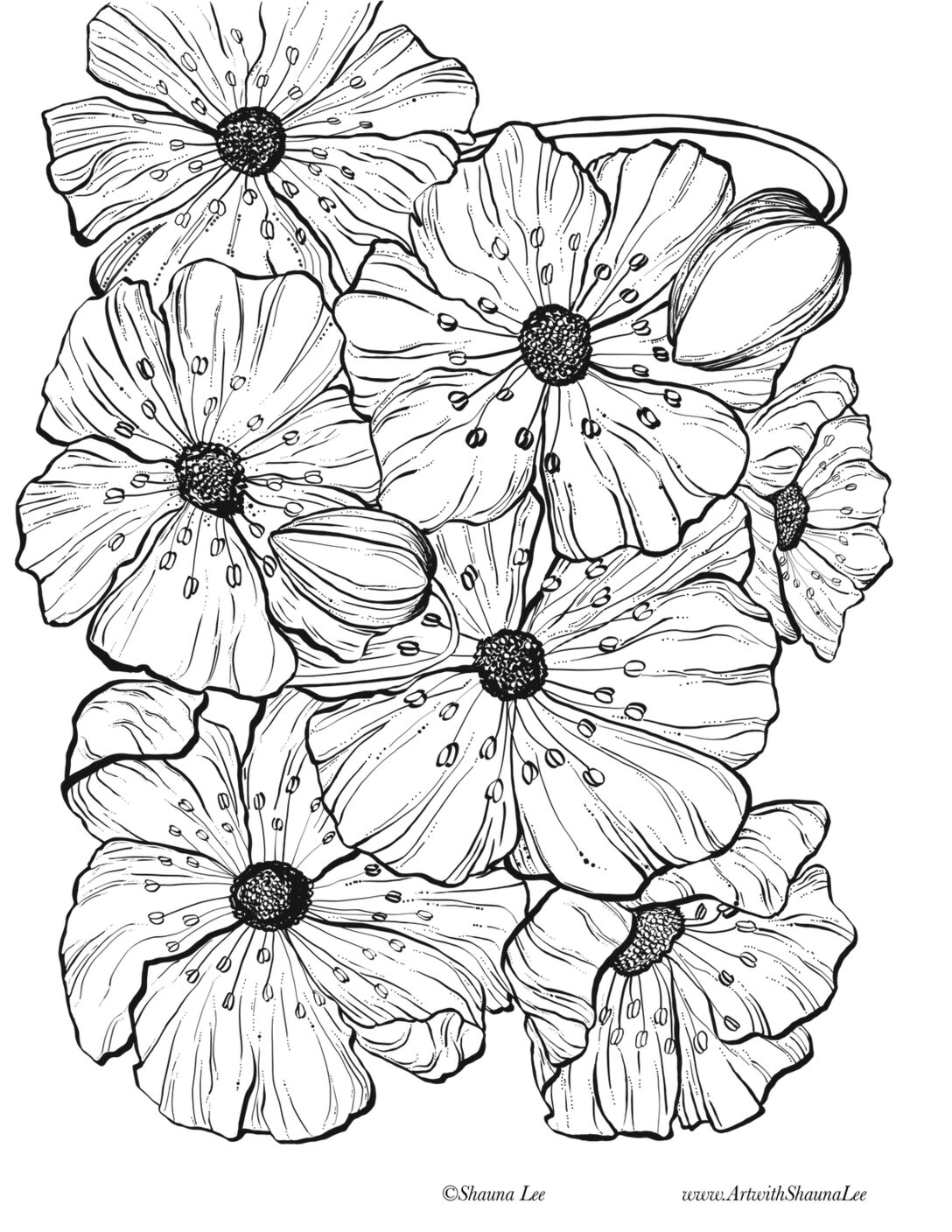 Flower bouquet coloring page art with shauna lee