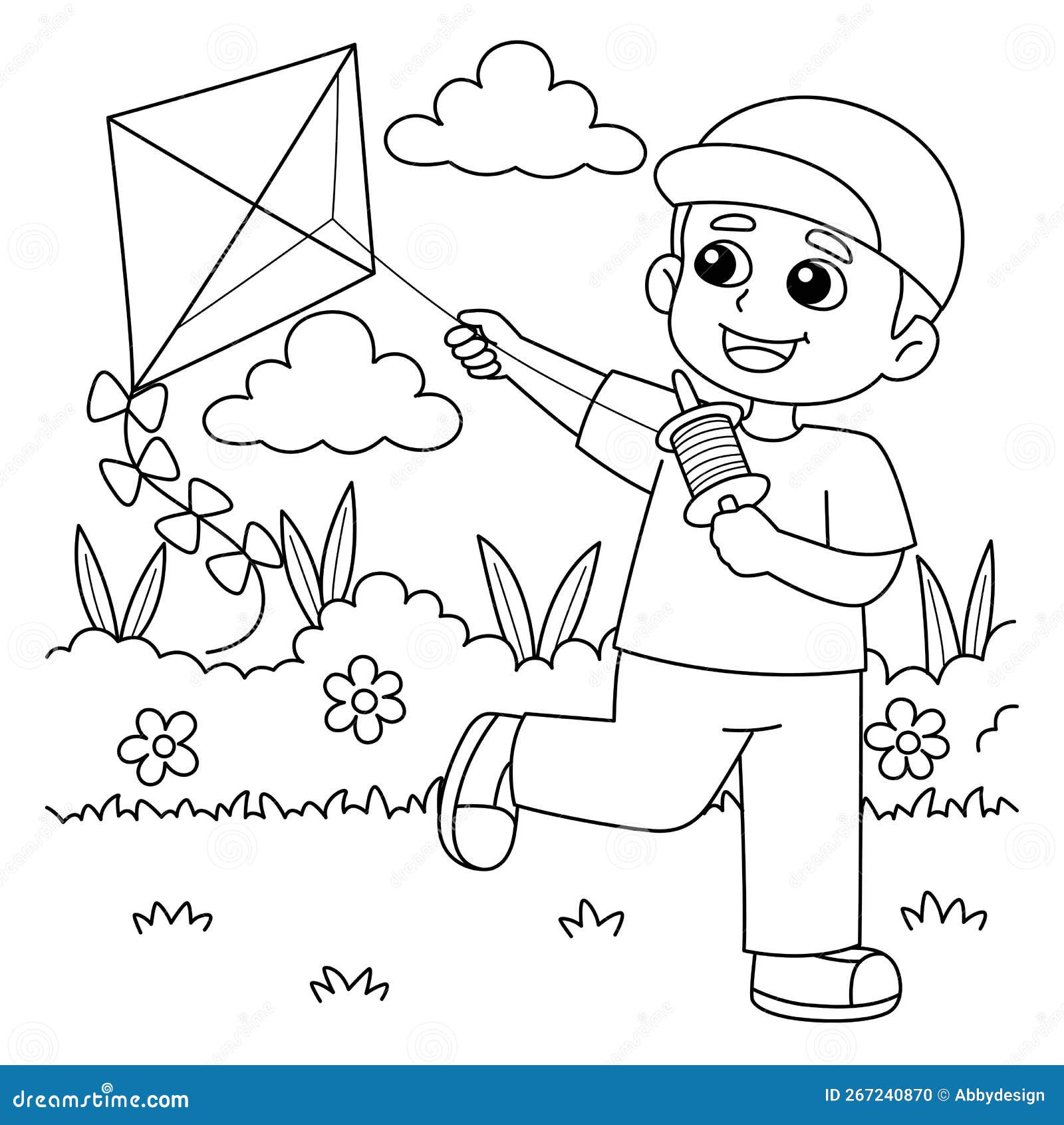 Kite flying coloring page stock illustrations â kite flying coloring page stock illustrations vectors clipart