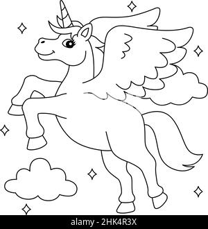 Flying unicorn coloring page for kids stock vector image art