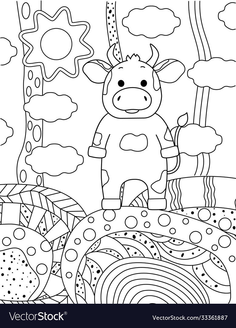 Cute simple kids coloring book with bul royalty free vector