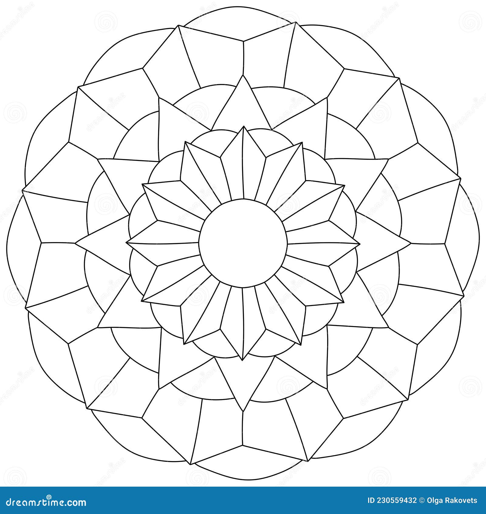 Simple mandala of geometric shapes linear coloring page for creativity stock vector