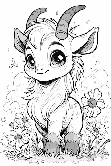 Premium vector clean and simple line art for kids cute goat coloring page