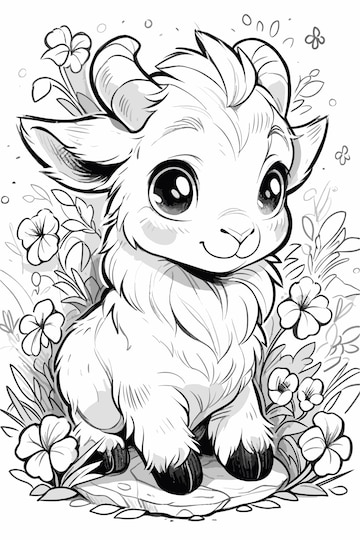 Premium vector clean and simple coloring page cute goat for kids